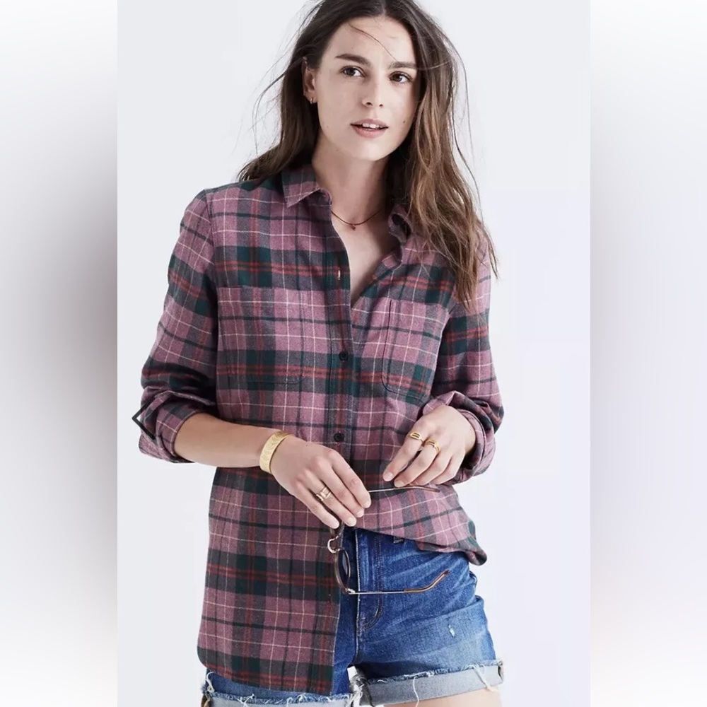 Madewell purple plaid flannel size L